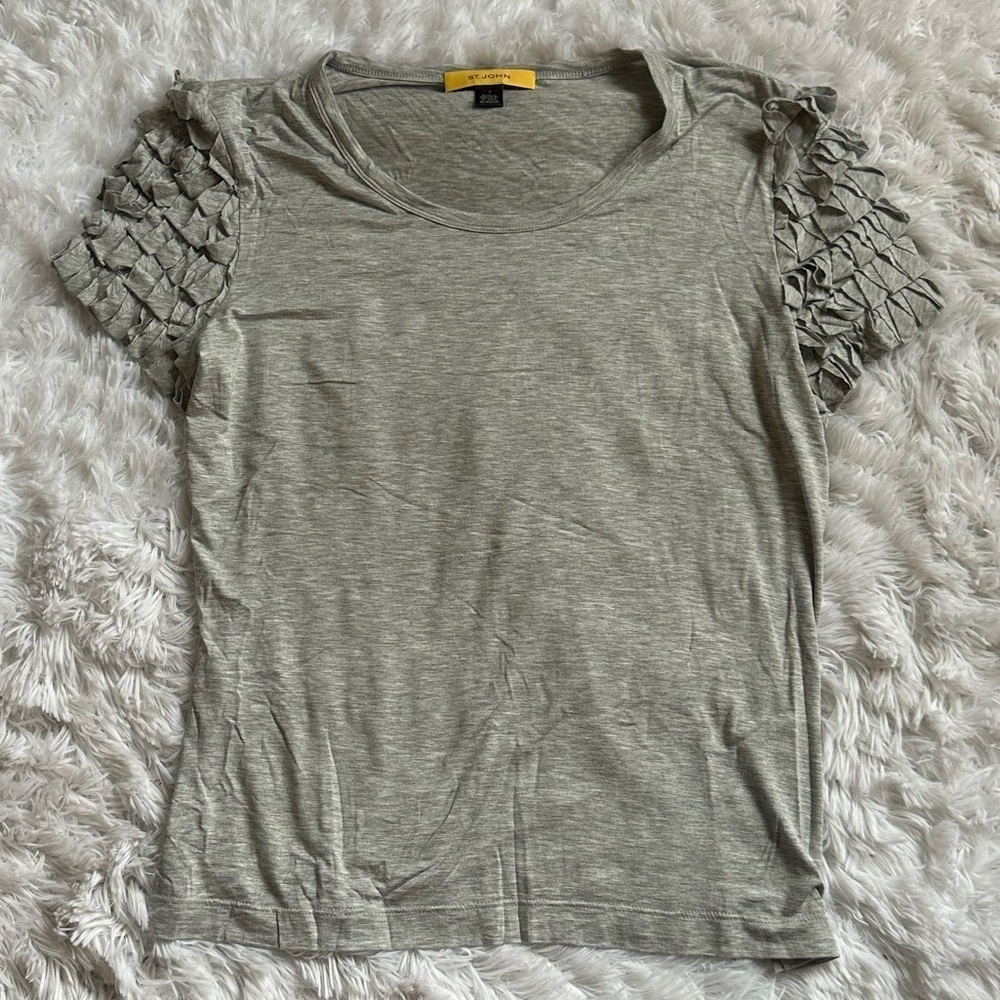 St John | Gray Ruffled Tee | Large - Picture 5 of 12
